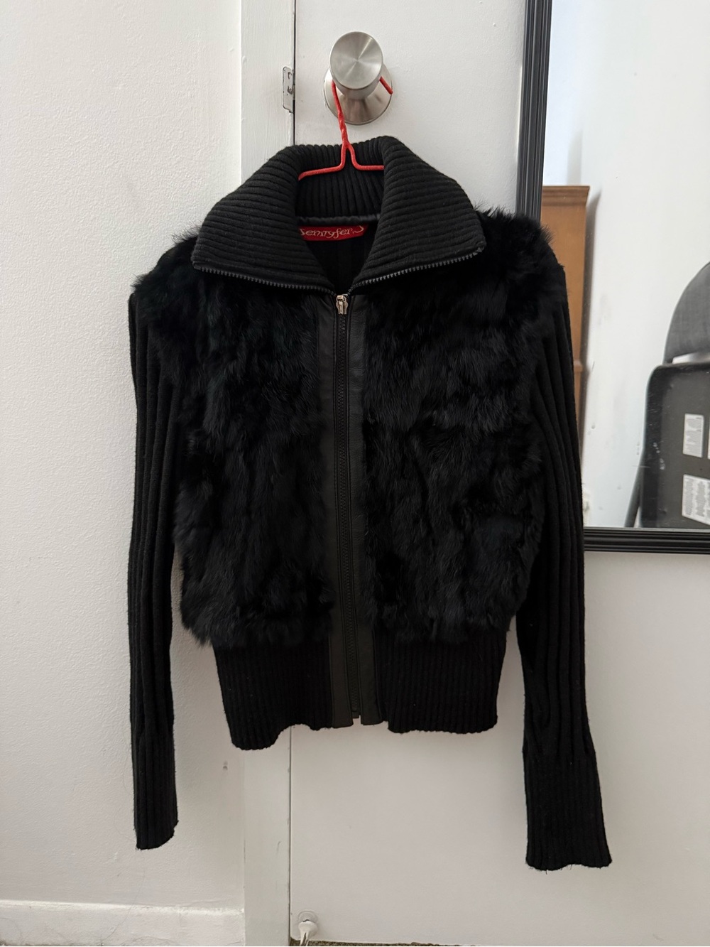 Black Fur Knit Jacket Y2K Grunge